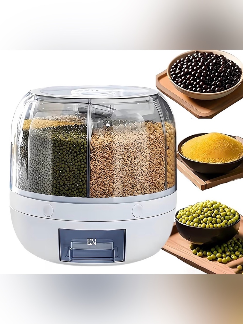 Rotating Storage Bin 6 Grids - One-Click - dispenser (candy, grains, beans, etc)